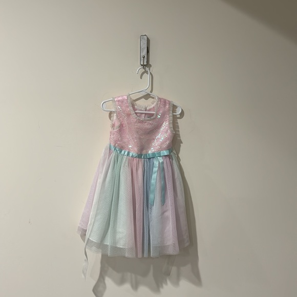 • Jona Michelle • Little Girls Tulle Formal Pastel Rainbow Dress Pink / Blue - Picture 2 of 4